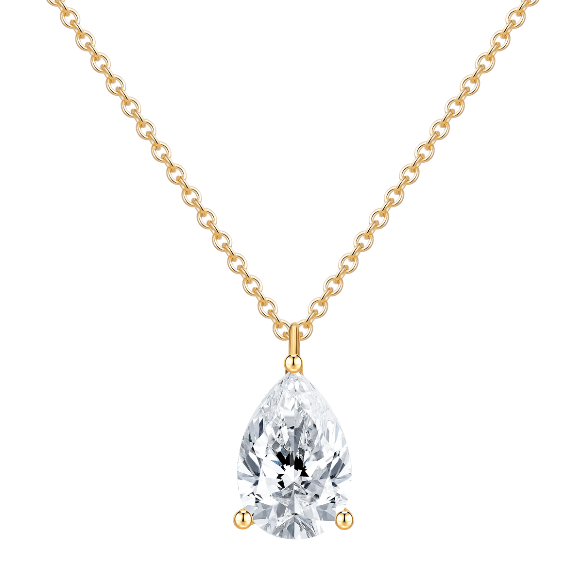 2 CT Lab Diamond Pear Necklace in 14K Yellow Gold