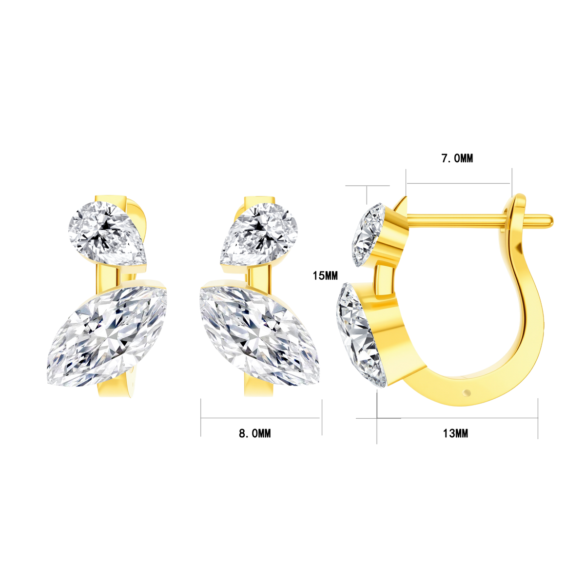 2 CT Lab Diamond Earrings in 14K Yellow Gold