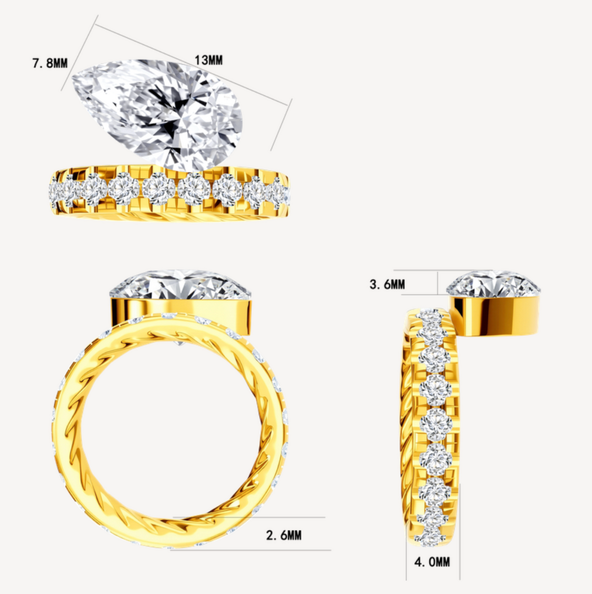 3 CT Lab Diamond Ring in 14K Yellow Gold