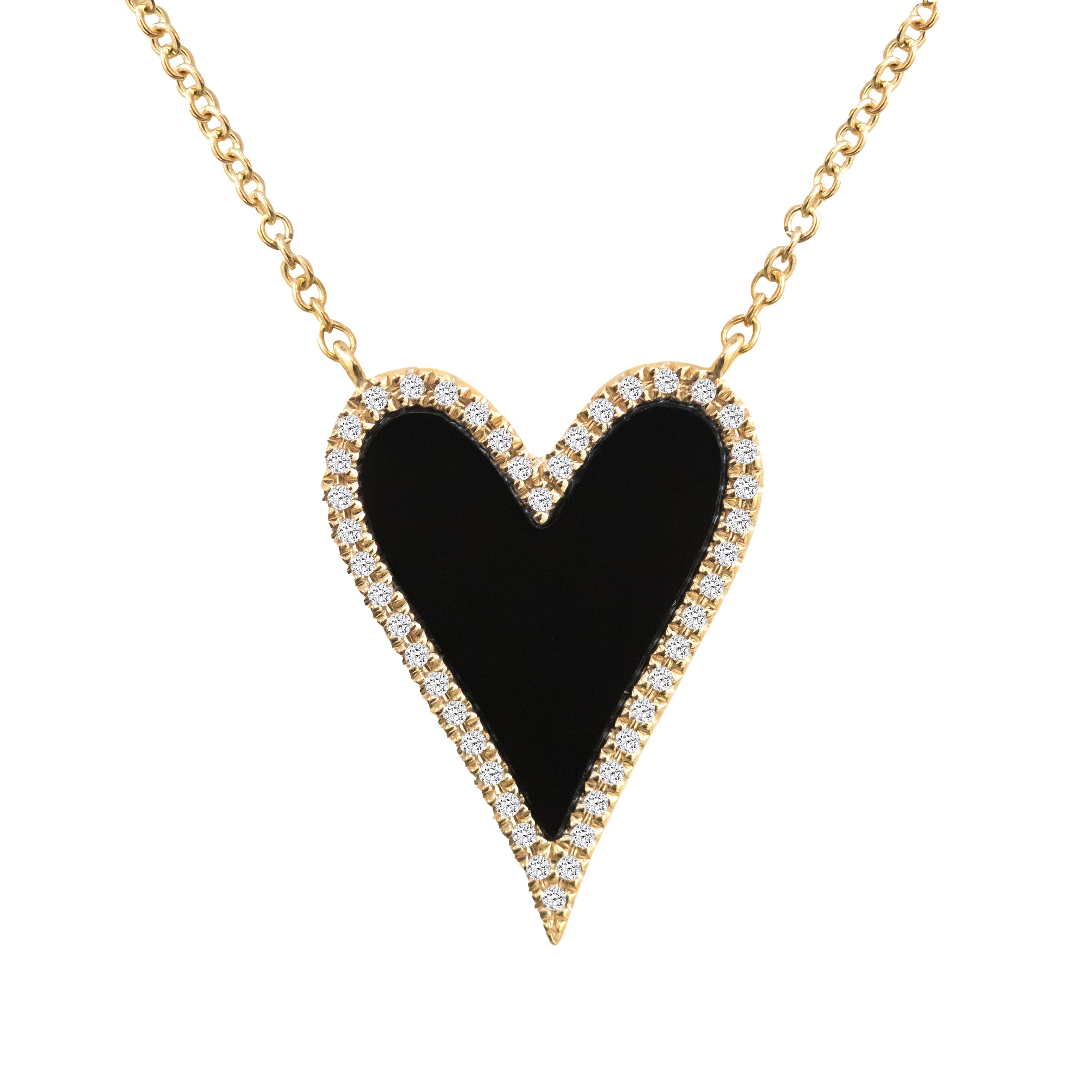 14k Yellow Gold Pointy Heart Diamond Necklace